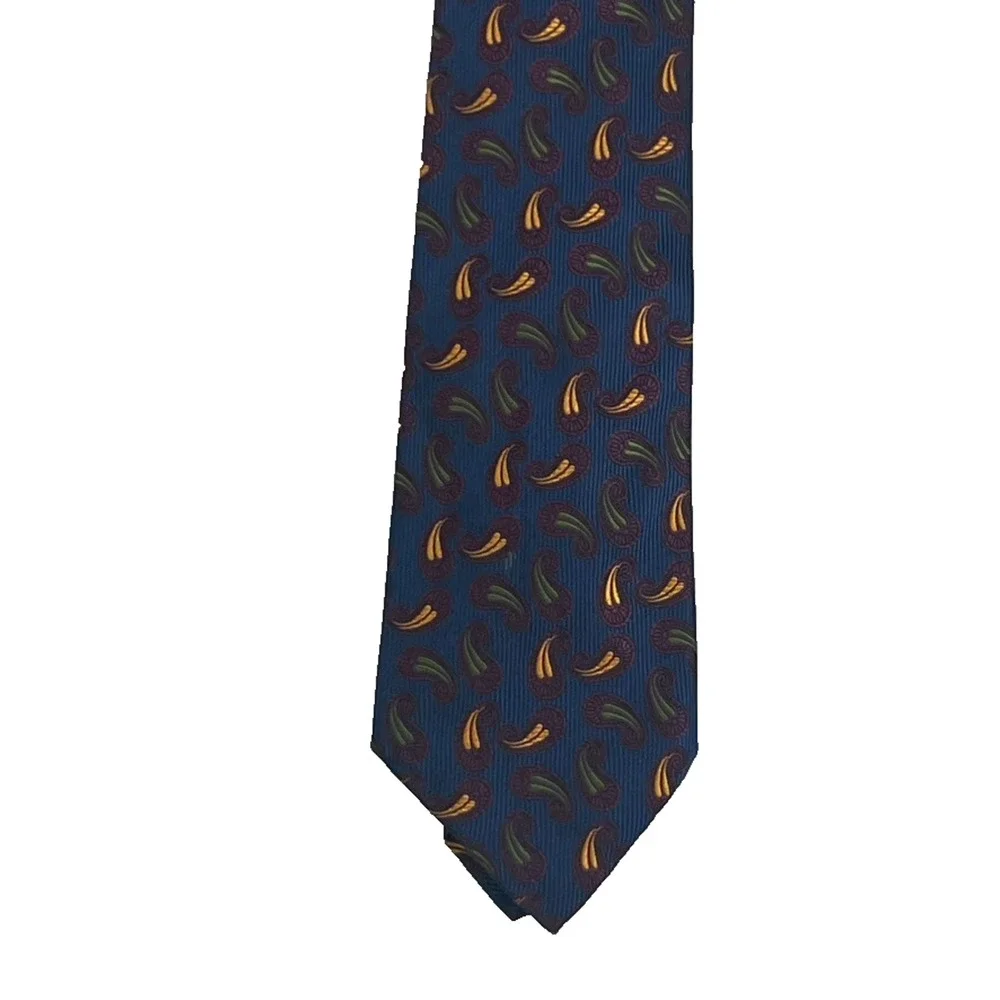 Charvet Place Vendome 100% Silk Men's Necktie Paisley Blue Made in France Satin
